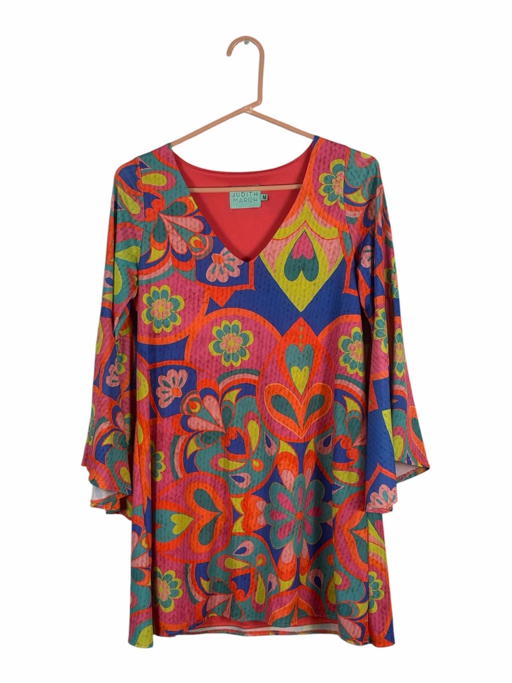 Judith March Bright Multicolor Floral & Heart Print V-Neck Tunic